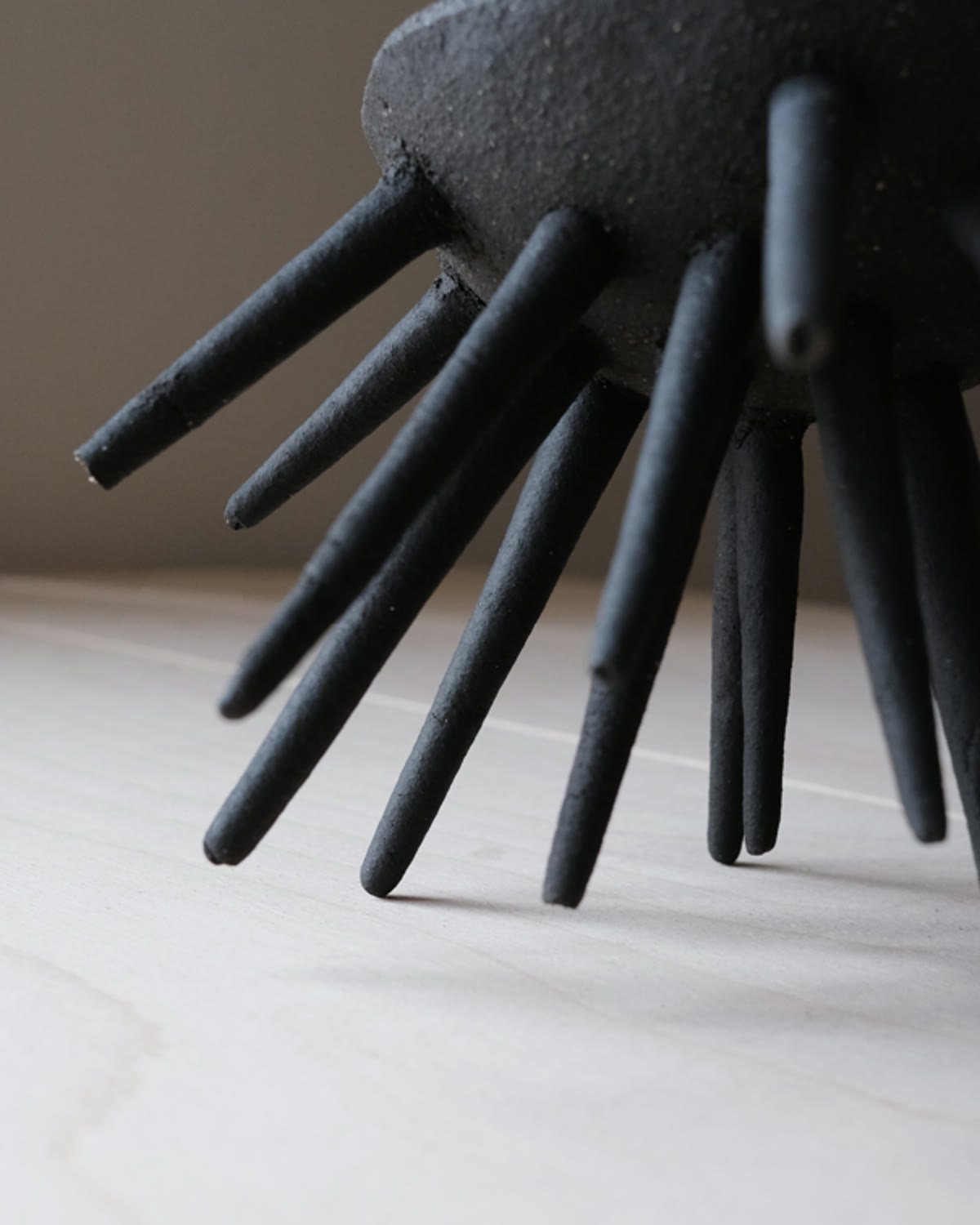 Low angle on the underside of the bowl, spikes carrying its weight like legs